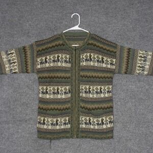 Vintage Peruvian Connection Sweater Mens M Alpaca Wool Zip Up Llama Pattern